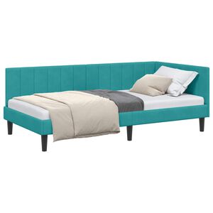 vidaXL Eckbettgestell mit Kopfteil T&uuml;rkis 90 cm x 200 cm Samt