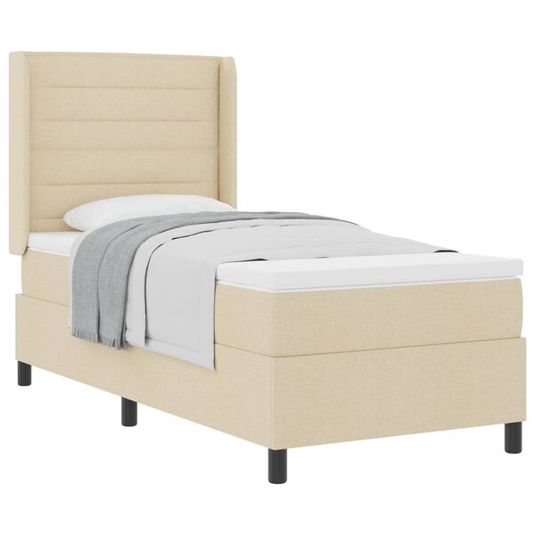 vidaXL Boxspringbett mit Matratze mit Kopfteil Creme 90 x 190 cm Stoff