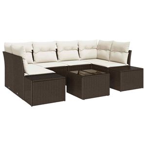 vidaXL Sofa Set mit Kissen 7 pcs Braun Poly Rattan
