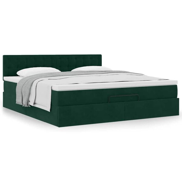 vidaXL Ottoman-Bett mit Matratze Dunkelgr&uuml;n 180x200 cm Samt
