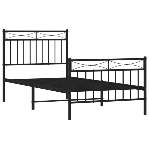 vidaXL Bettgestell mit Kopf- und Fu&szlig;teil Metall Schwarz 90x200 cm