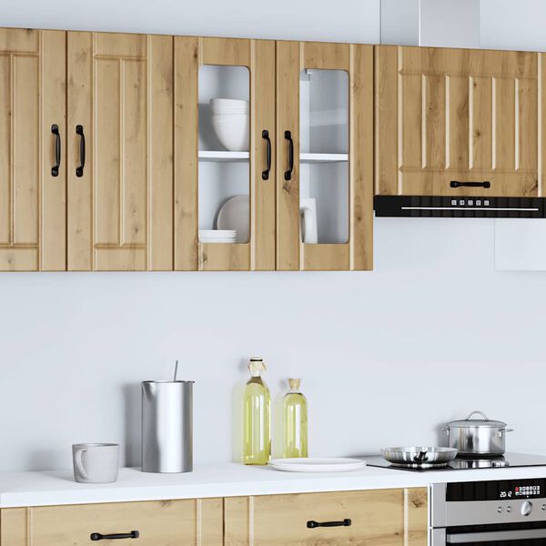 vidaXL K&uuml;chen-H&auml;ngeschrank mit Glast&uuml;r Lucca Artisan-Eiche Holzwerkstoff
