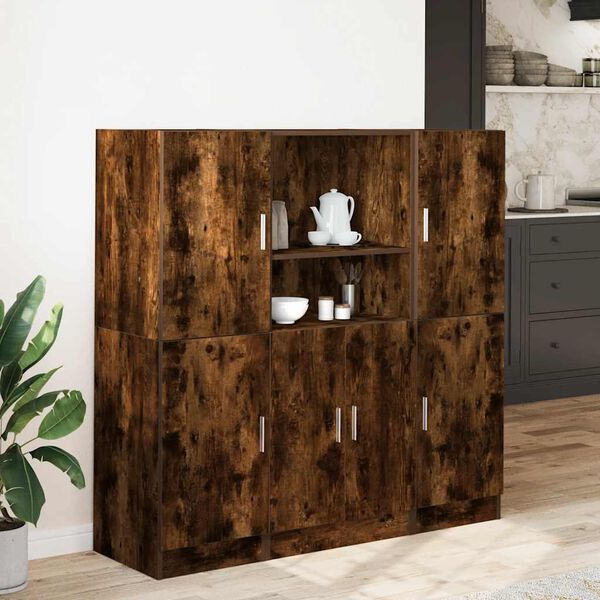 vidaXL 3-tlg. K&uuml;chenschrank-Set R&auml;uchereiche Holzwerkstoff