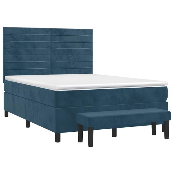 vidaXL Boxspringbett mit Matratze Dunkelblau 140x200 cm Samt