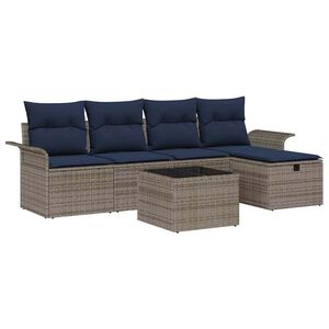 vidaXL Gartensofa-set mit Kissen 6 pcs Grau und Marineblau Poly-Rattan