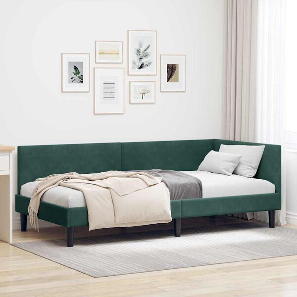 vidaXL Eckbettgestell Dunkelgr&uuml;n 90 cm x 190 cm SamtundSperrholz
