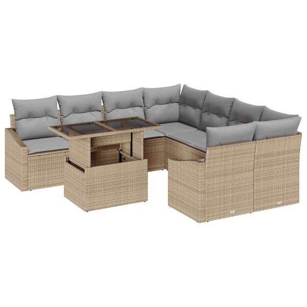 vidaXL Gartensofa-set mit Kissen 9 pcs Beige und Hellgrau Poly-Rattan