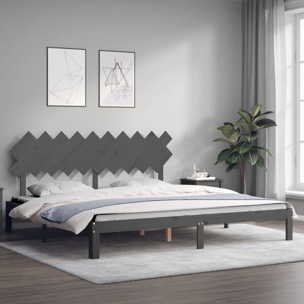 vidaXL Massivholzbett mit Kopfteil Grau 200x200 cm