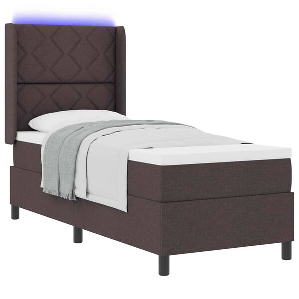 vidaXL LED Boxspringbett mit Matratze Dunkelbraun 80 x 200 cm Stoff