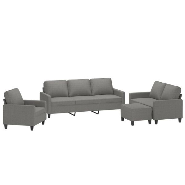vidaXL 4-tlg. Sofagarnitur mit Kissen Dunkelgrau Stoff