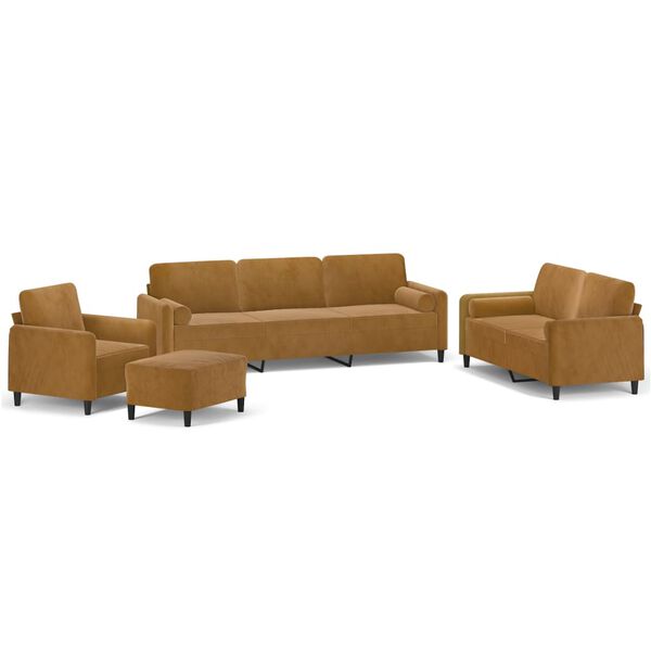 vidaXL 4-tlg. Sofagarnitur mit Kissen Braun Samt