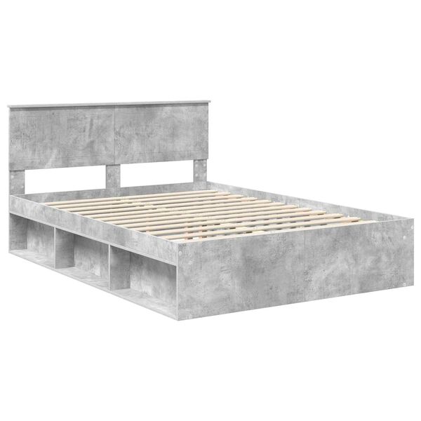 vidaXL Bettrahmen mit Kopfteil Beton 140 x 200 cm Massives Kiefernholz