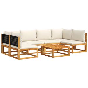 vidaXL 7-tlg. Gartensofa-Set mit Kissen Holz Akazie & Rattan