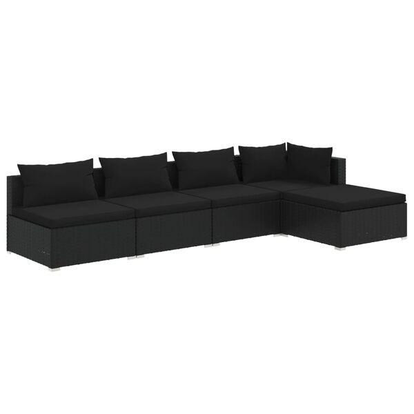 vidaXL 5-tlg. Garten-Lounge-Set mit Kissen Poly Rattan Schwarz