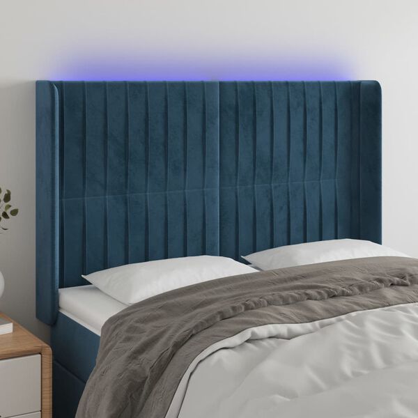 vidaXL LED Kopfteil Dunkelblau 147x16x118/128 cm Samt