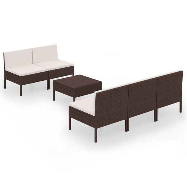vidaXL 6-tlg. Garten-Lounge-Set mit Auflagen Poly Rattan Braun