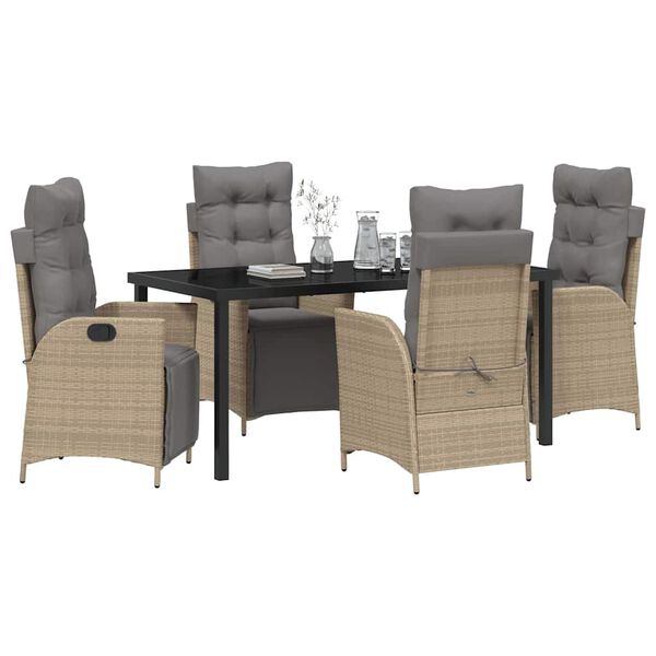 vidaXL Garten Essgruppe mit Kissen 5 pcs Beige Poly-Rattan