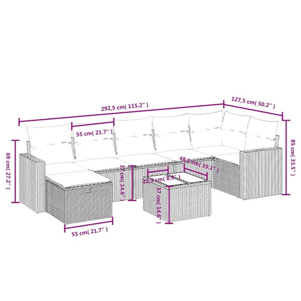 vidaXL 8-tlg. Garten-Sofagarnitur mit Kissen Schwarz Poly Rattan