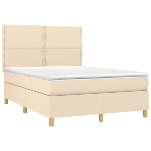 vidaXL Boxspringbett mit Matratze & LED Creme 140x190 cm Stoff