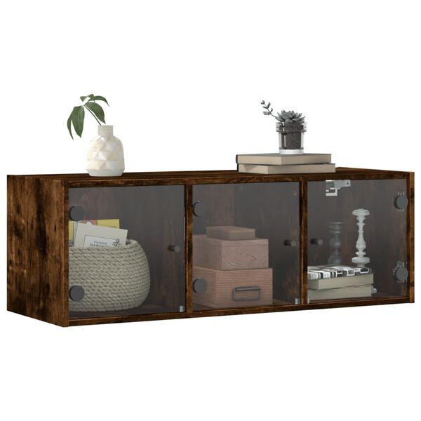 vidaXL Wandschrank mit Glast&uuml;ren R&auml;uchereiche 102x37x35 cm