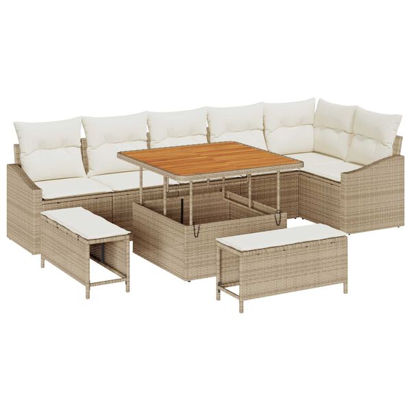 vidaXL Garten-Sofa-Set mit Kissen 9 pcs Beige Poly Rattan