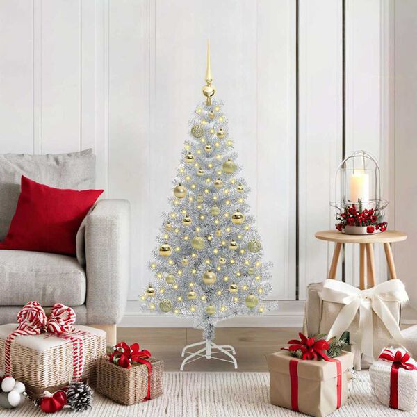 vidaXL Weihnachtsbaum mit 150 LEDs mit St&auml;nder Silber 120 cm PET