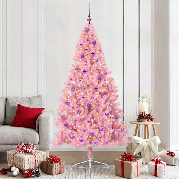 vidaXL Künstlicher vorbeleuchteter Weihnachtsbaum Rosa 210 cm PVC