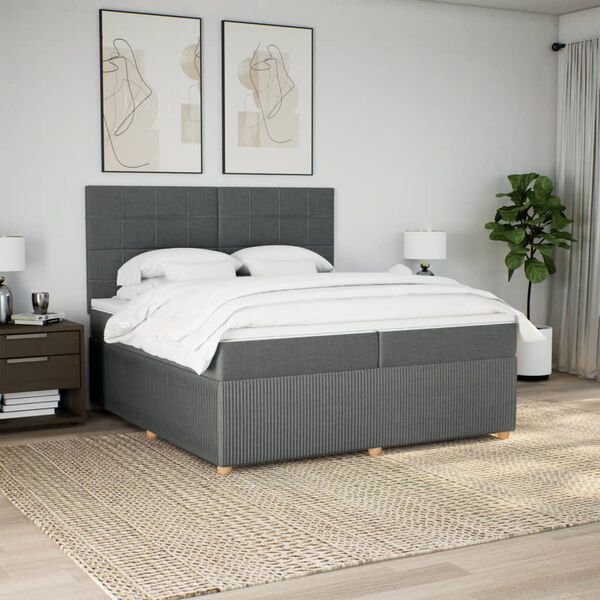 vidaXL Boxspringbett mit Matratze Dunkelgrau 200x200 cm Stoff