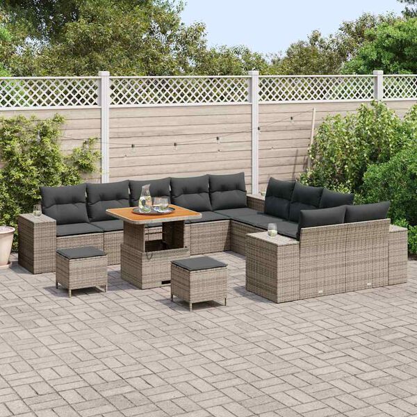 vidaXL Gartensofa-set mit Kissen 13 pcs Grau Poly-Rattan
