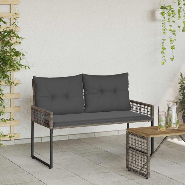 vidaXL Bank Outdoor Grau 118 x 55 x 82 cm PE-Rattan und Stoff