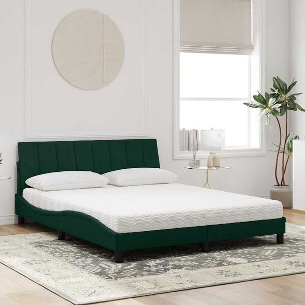 vidaXL Bett mit Matratze "Hanko" Dunkelgr&uuml;n 160x200 cm Samt