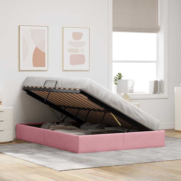 vidaXL Aufbewahrungsbett mit Matratze Rosa 140 x 200 cm Samt