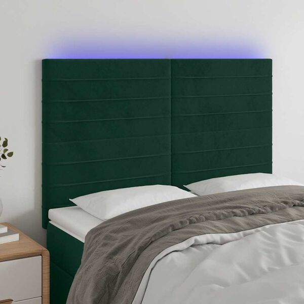 vidaXL LED Kopfteil Dunkelgr&uuml;n 144x5x118/128 cm Samt