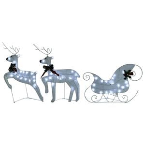 vidaXL Rentier mit Schlitten Weihnachtsdekoration 60 LEDs Outdoor Wei&szlig;