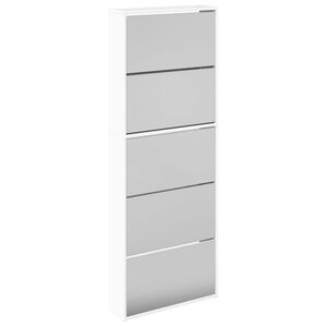 vidaXL Schuhschrank mit Spiegel 5 F&auml;cher Hochglanz-Wei&szlig; 63x17x169,5 cm