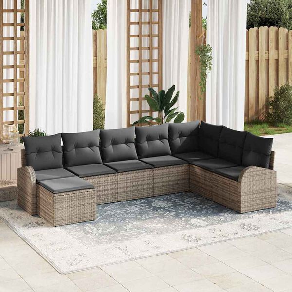 vidaXL Sofa Set mit Kissen mit Speicher 8 pcs Grau Poly-Rattan