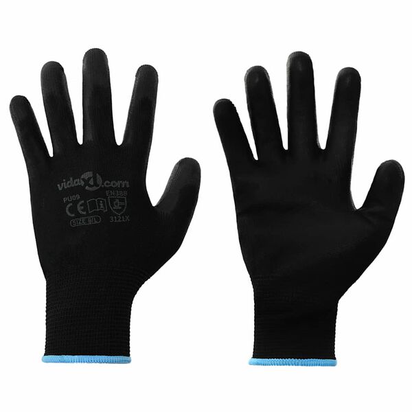 vidaXL Arbeitshandschuhe 12 pcs Schwarz 9 / l Polyester