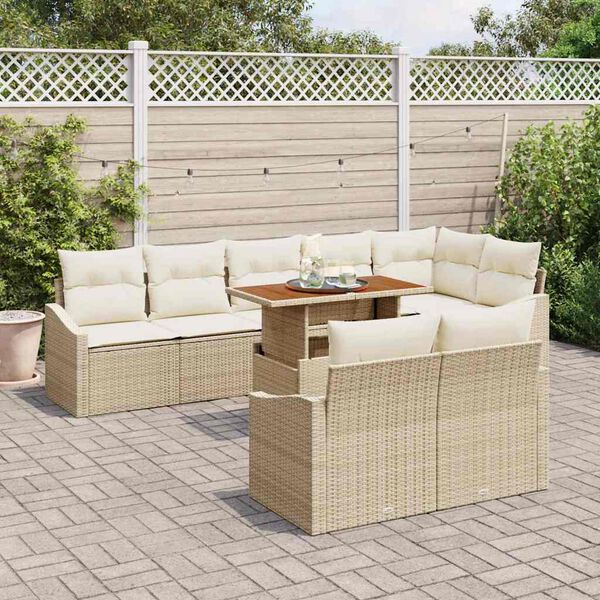 vidaXL Garten-Sofa-Set mit Kissen mit Kissen 9 pcs Beige und Creme