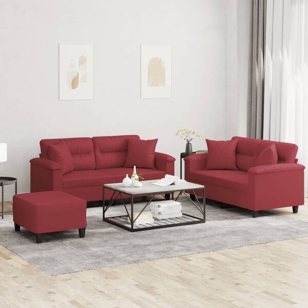 vidaXL 3-tlg. Sofagarnitur mit Kissen Weinrot Kunstleder