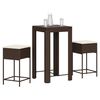 vidaXL 3-tlg. Gartenbar-Set mit Kissen Braun Poly Rattan
