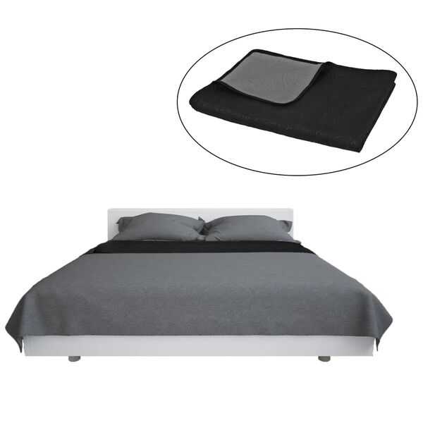 vidaXL Zweiseitige Tagesdecke Gesteppt 230 x 260 cm Grau und Schwarz