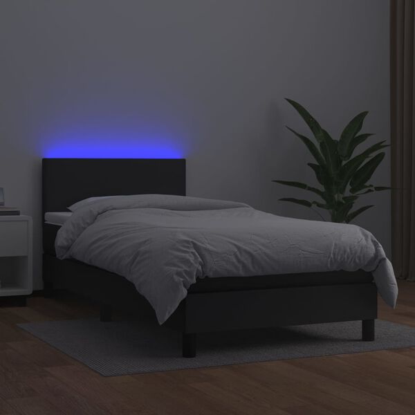 vidaXL Boxspringbett mit Matratze & LED Schwarz 80x200 cm Kunstleder
