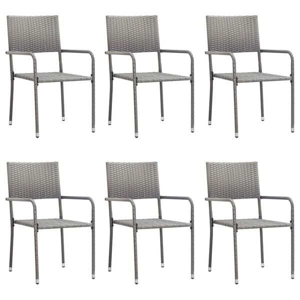 vidaXL 7-tlg. Garten-Essgruppe Grau und Schwarz Poly Rattan und Stahl