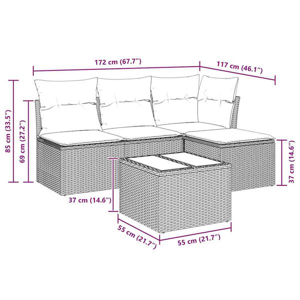 vidaXL 5-tlg. Garten-Sofagarnitur mit Kissen Beige Poly Rattan