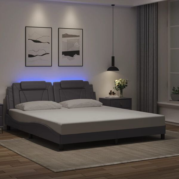 vidaXL Bettgestell "Viana" mit LED ohne Matratze Grau 180x200 cm