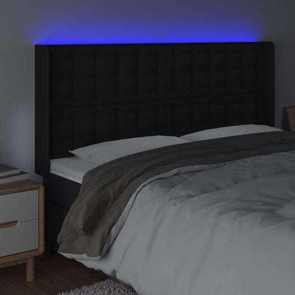 vidaXL LED Kopfteil Schwarz 147x16x118/128 cm Kunstleder