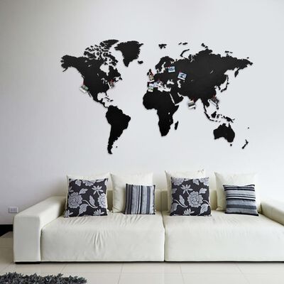 MiMi Innovations Weltkarte-Wanddeko aus Holz Luxury Schwarz 130×78 cm