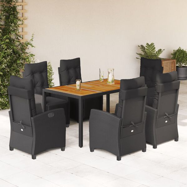 vidaXL 7-tlg. Garten-Essgruppe mit Kissen Schwarz Poly Rattan