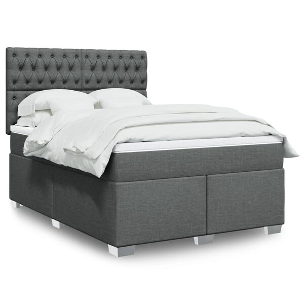 vidaXL Boxspringbett mit Matratze Dunkelgrau 140x190 cm Stoff