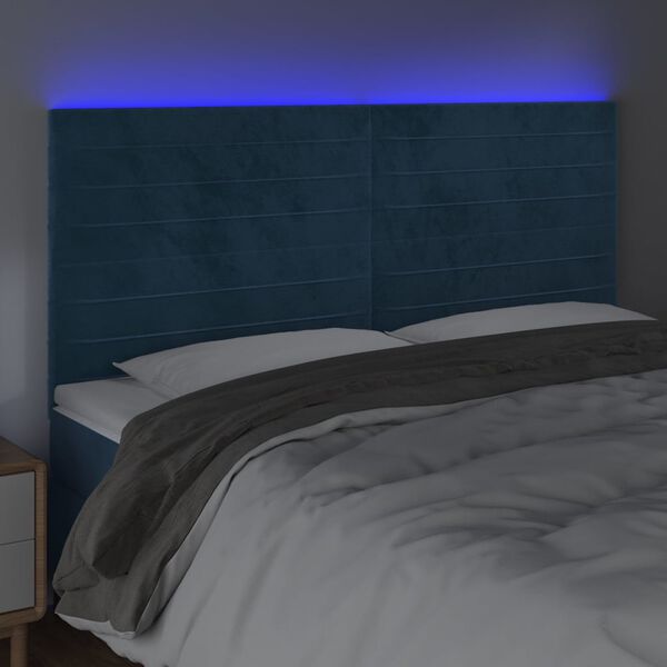 vidaXL LED Kopfteil Dunkelblau 160x5x118/128 cm Samt